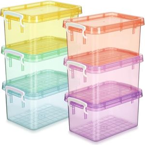 lot 21162 image: Wenqik 6 Pack Colorful Plastic Storage Bins with Lids, 4-Qt Clear