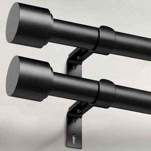 lot 21169 image: GEEBOBO 2 Pack Black Curtain Rods, 28-48 in, 1 in Adjustable, Heavy Duty