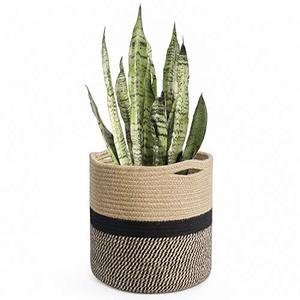 lot 21170 image: TIMEYARD Jute Rope Plant Basket for Indoor Plants, 11x11, Black & Jute