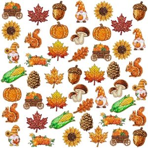 lot 21175 image: Suncalla 48-Piece Fall Iron-On Patches Thanksgiving Gnome, Pumpkin Sequin