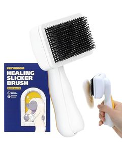 lot 21204 image: PETHROOM Self-Cleaning Slicker Brush for Dogs & Cats, Deshedding Tool