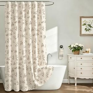 lot 21205 image: WOUVMA Brown Floral Shower Curtain Linen 72 x 72 in Boho Farmhouse