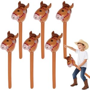 lot 21208 image: 6 Pcs Inflatable Horse Head Balloons, 37-Inch Brown Pony Stick Balloons