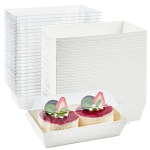 lot 21219 image: Ocmoiy Small Charcuterie Boxes with Clear Lids, 6x3, 50 Pack, White