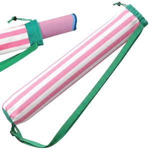 lot 21225 image: 34-Inch Mahjong Mat Bag Storage Holder, PinkWhite Striped Canvas