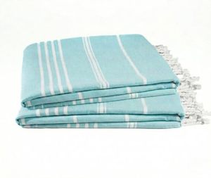 lot 21228 image: Cotton Turkish Beach Towel Oversized 36x72, 2 Pack, Aqua Satin