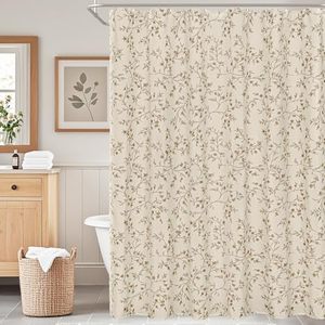 lot 21234 image: Beige Floral Shower Curtain 72x78, Lightweight Faux Linen Bath Curtains