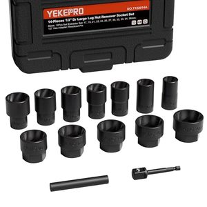 lot 21239 image: 14-Piece 12 Drive Lug Nut Extractor Set, 17-36mm, Heavy-Duty Socket Kit