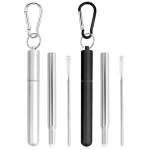 lot 21253 image: Collapsible Stainless Steel Straws with Aluminum Case & Brush