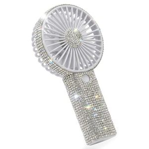 lot 21255 image: Bling Handheld Fan, Rhinestone Mini Fan, USB-C, 3-Speed, 18H White