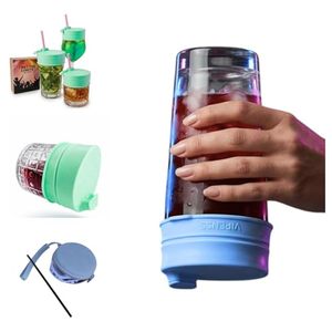 lot 21276 image: Silicone Drink Cover, Leak-Proof Lid, Fits Cups, Set Green & Blue