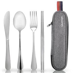 lot 21312 image: Quatish Travel Utensils Set with Case, Stainless Steel Portable Silverware