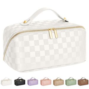 lot 21314 image: ALEXTINA Travel Makeup Bag, Large-Capacity Cosmetic Bag, PU Leather