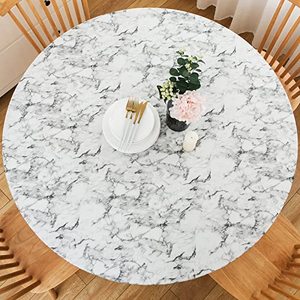 lot 21315 image: LIBERECOO Round Vinyl Fitted Tablecloth, Elastic Edge, 66-72 in