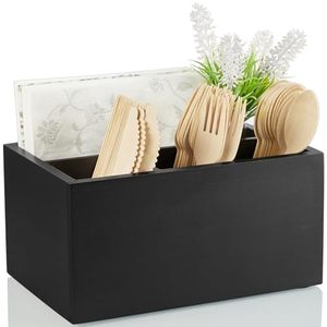 lot 21316 image: DRASTAR Silverware Caddy, Wooden Utensil Holder, Countertop Picnic Caddy