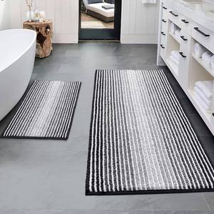 lot 21327 image: BSICPRO Bathroom Rugs Sets 2 Piece, Non Slip Striped Bath Mats, Black