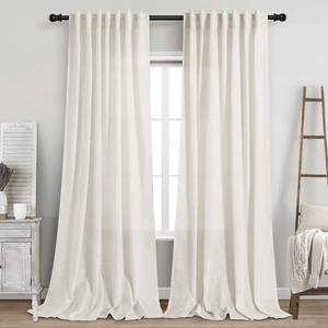 lot 21329 image: 120 in Curtains, 2 Panels, Back Tab, Linen, Light Filtering, Cream, 10 ft