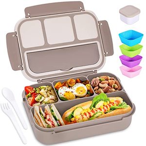 lot 21345 image: Bento Box Lunch Box for Adults 4 Compartments, 40 oz, Microwave Safe, Brown