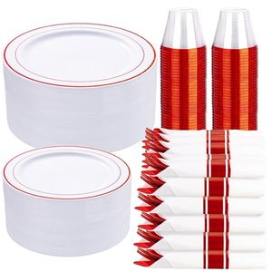 lot 21372 image: WELLIFE 350-Piece Red Dishware Set 50 Dinner Plates, 50 Dessert Plates