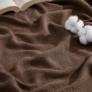 lot 21376 image: Bedsure 100% Cotton Blanket, Herringbone Weave, Queen Size, Brown