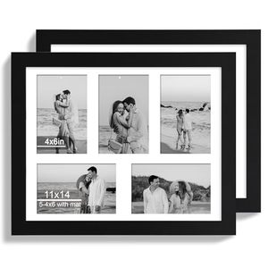lot 21389 image: Hongkee 11x14 Picture Frame Set of 2, Collage Five 4x6 with Mat, Real Glass