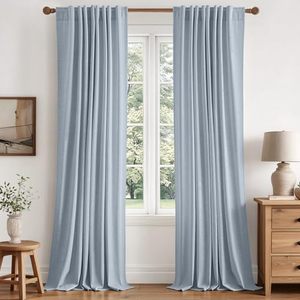 lot 21402 image: MIULEE 100% Blackout Linen Curtains for Bedroom 40W x 84L Light Blue