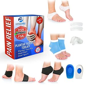 lot 21407 image: Plantar Fasciitis 14-Piece Kit Gel Heel Spurs, Therapy Wraps, Arch Supports