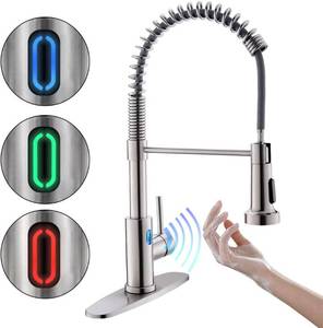 lot 21409 image: OWOFAN Touchless Pull Down Kitchen Faucet LED Light Brushed Nickel