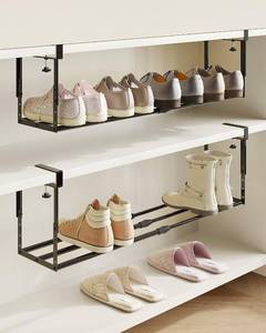 lot 21423 image: 2-Pack Expandable Shoe Rack Organizer, Adjustable Hanging Under-Shelf, Black