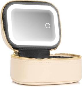 lot 21434 image: Mini Makeup Bag with LED Mirror, 3 Light Modes, Adjustable Brightness
