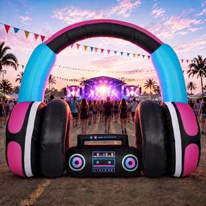 lot 21442 image: Jenaai 9x7 ft Inflatable DJ Booth with Built-in LED Lights, Boombox