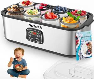 lot 21446 image: Suteck Yogurt Maker with 8 Jars, Adjustable Time & Temp Control, Black
