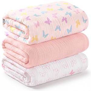 lot 21448 image: 3pk Muslin Swaddle Blankets for Newborns Boys, Girls (Flutter, 47x47)
