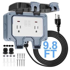 lot 21454 image: BSEED Outdoor Box with 9.8ft Cord, IP66 Waterproof, Dual 15A5-15 Outlets