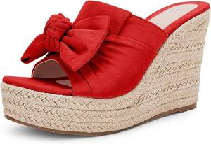 lot 21480 image: PiePieBuy Womens Platform Espadrilles Slip-On Wedge Sandals Bow-Tie Open-Toe 8.5