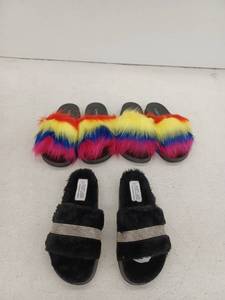 lot 19722 image: Fuzzy Slide Sandals, Womens 7, 3 Pair