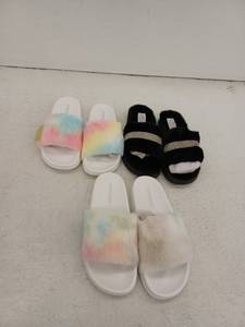 lot 19740 image: Fuzzy Slide Slippers Bundle - 3 Pairs, Womens 9
