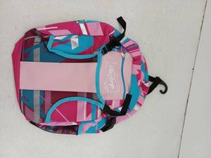 lot 19860 image: Backpack with Mesh Pockets Pink Blue Geometric
