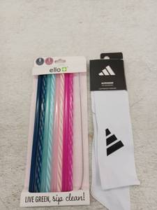 lot 19942 image: Ello Reusable Straws & Adidas Alphaskin Tie Headband Bundle