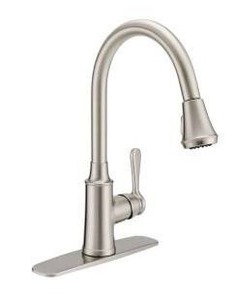 lot 20002 image: PROFLO 1.8 GPM Single Hole Pull Down Kitchen Faucet, Polished Chrome  Retail $423.92