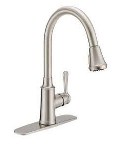 lot 20004 image: PROFLO 1.8 GPM Single Hole Pull Down Kitchen Faucet, Polished Chrome  Retail $423.92