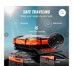 lot 121 image: VEVOR Roof Rack Cargo Basket, 51 x 36 x 5 Rooftop Cargo Carrier w 15 Cu Ft Waterproof Cargo Bag, 200 LBS Capacity Universal Rack Carrier for SUV, Truck, Pickup- Retail $145&nbsp
