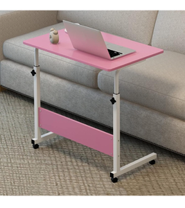 lot 137 image: C Shaped End Table Adjustable Overbed Bedside Table with Wheels Rolling Laptop Tray Desk Cart Portable Mobile Desk Tilting Hospital Bed Table (Pink) - Retail $59
