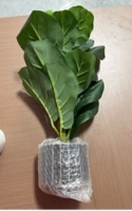 lot 165 image: Faux Plant Fiddle Leaf Fig with Textured Pot and Soil - Retail $0