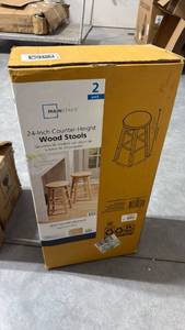 lot 190 image: Mainstays 24-Inch Counter-Height Wood Stools 2-Pack - Retail $0