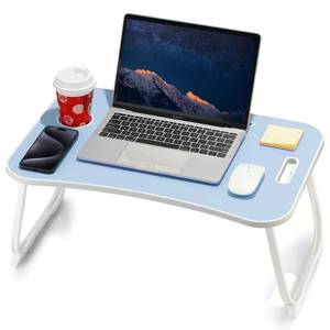 lot 192 image: ZEAPTAC Laptop Bed Desk, Foldable Lap Desk, Portable Lap Table, Laptop Stand with Cup Holder, Tablet Slot & Lifting Handle for Work, Write, Draw & Eat on Bed, Sofa or Couch - Blue