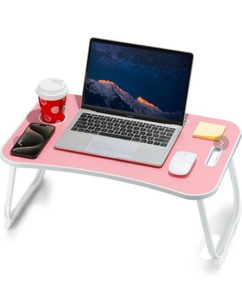 lot 193 image: ZEAPTAC Laptop Bed Desk, Foldable Lap Desk, Portable Lap Table, Laptop Stand with Cup Holder, Tablet Slot & Lifting Handle for Work, Write, Draw & Eat on Bed, Sofa or Couch - Blue - Retail $0