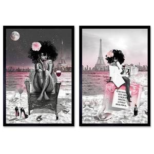 lot 200 image: Framed Black Girl African American Wall Art Decor Women Pink And Grey On Beach Eiffel Tower Abstract Canvas Paintings Pictures Posters Prints Bathroom Artwork For Wall Bedroom16x24In(40x60)cm (Black - Retail $90