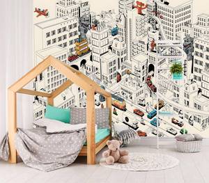 lot 202 image: XMPMBM-Cartoon Comics City Nursery Room Fabric Wallpaper Kids Bedroom Hand-Painted Graffiti wall Mural-W 132 X H 92��93 Square Foot�� - Retail $65