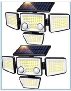 lot 214 image: LYWALT Solar Outdoor Lights - 3000LM 188 LED Motion Sensor Outdoor Lights, 4 Heads Security Light,IP65 Waterproof, Easy Install,270°Wide Angle Flood Wall Light with 3 Modes for Backyard Yard - Retail $28